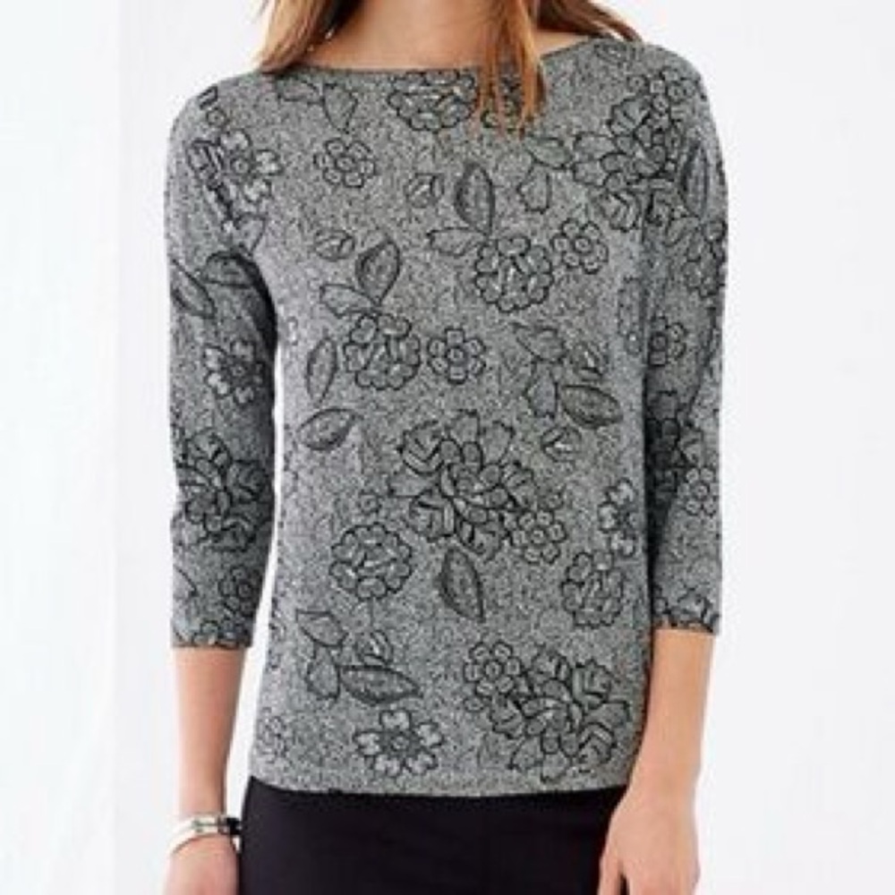 J Jill Wearever Collection Black White 3/4 Sleeve Boat Neck Rayon Top 1X